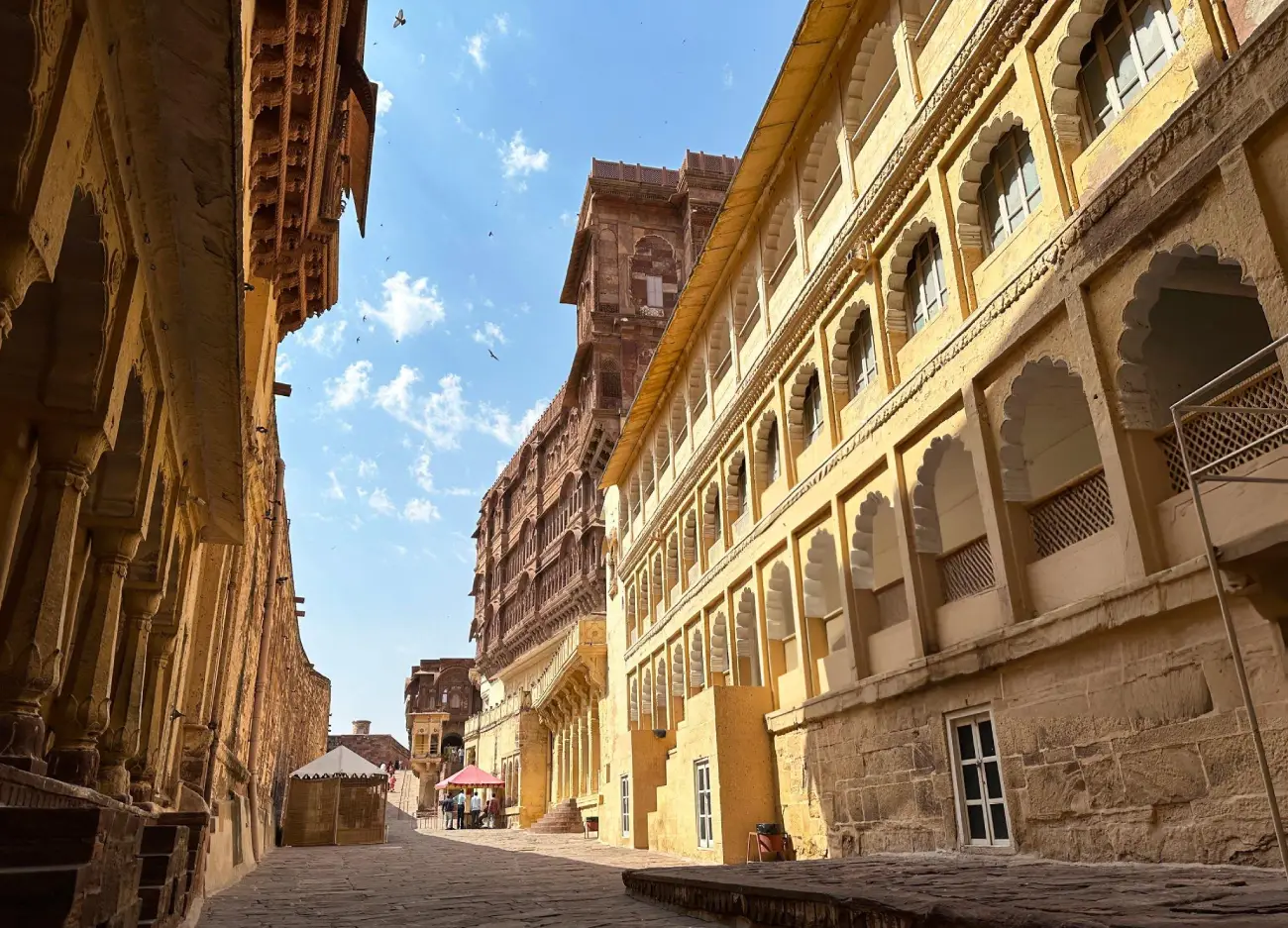 Image of sloping paved area of Mehrangarh Fort, Jodhpur, Rajasthan, India