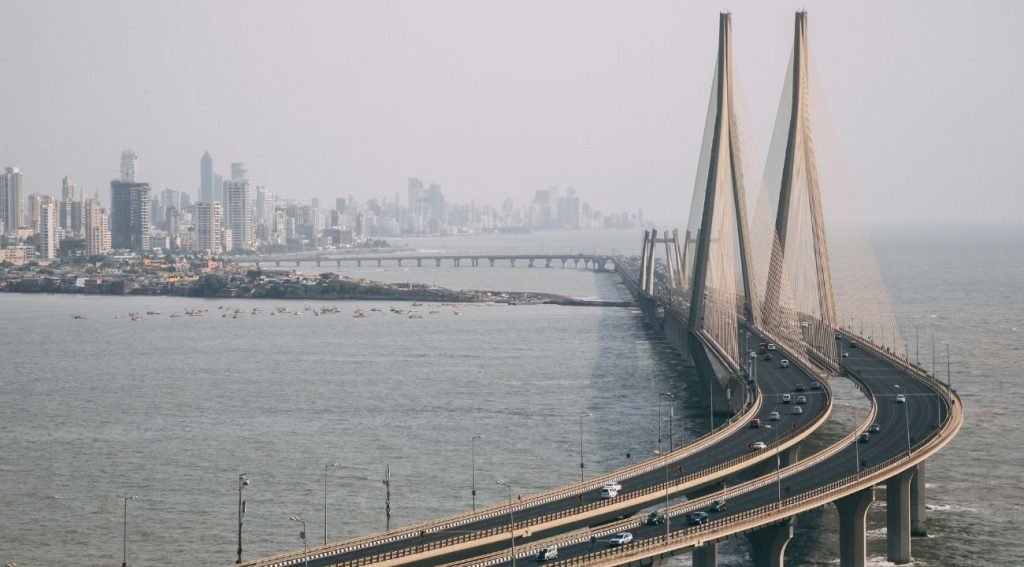 high angle shot bandra worli sealink mumbai enveloped with fog 1