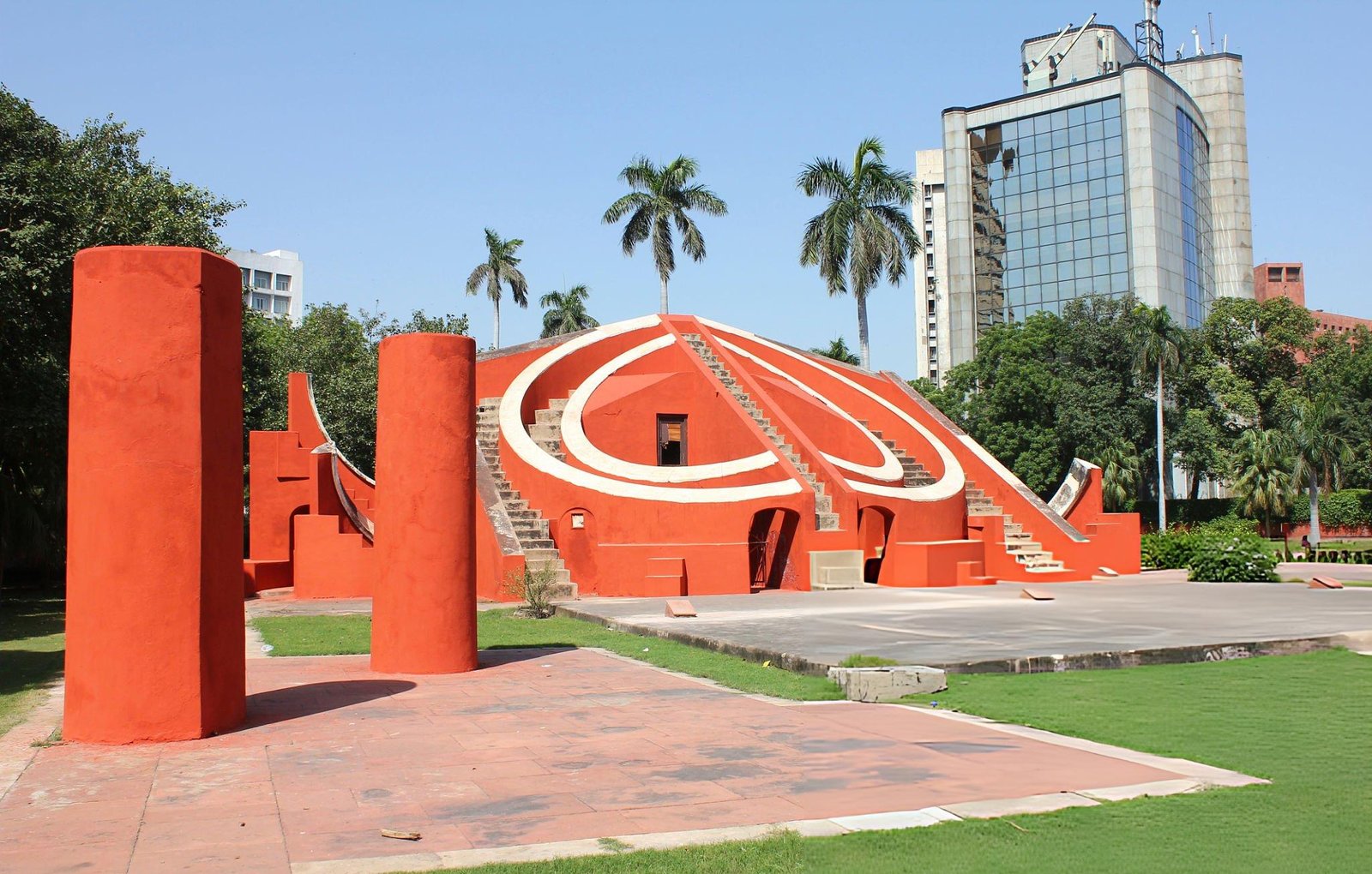The historic Jantar Mantar observatory in New Delhi, a stop on the India group tour organized by Travel with Vasco, showcasing ancient Indian astronomical advancements.