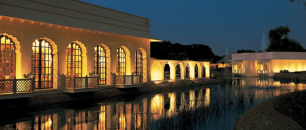 How is the nightlife in Jaipur? 1 "Night view of a luxurious hotel in India, showcasing the stunning architecture for guests of Travel With Vasco on their India Group Tour during the Golden Triangle Tour."